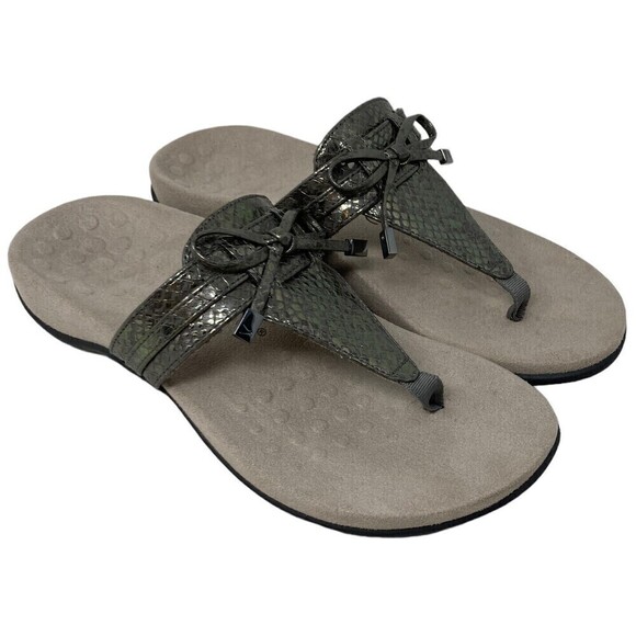 NEW Vionic Amaya Women's Size 6W Wide Sandals Shoes Gray Snake Print Flip Flop - Picture 2 of 13